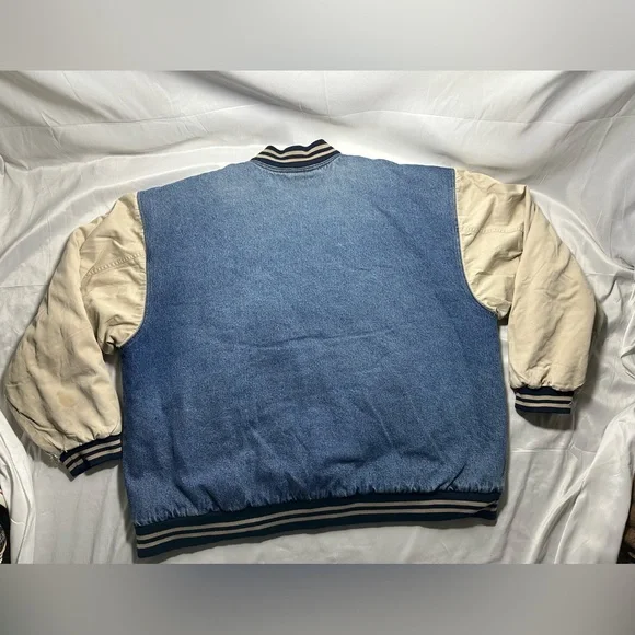 Vintage Route 66 Bomber Varsity Denim & Khaki Two-Tone Jacket XXLARGE 90s XXL - Picture 15 of 16